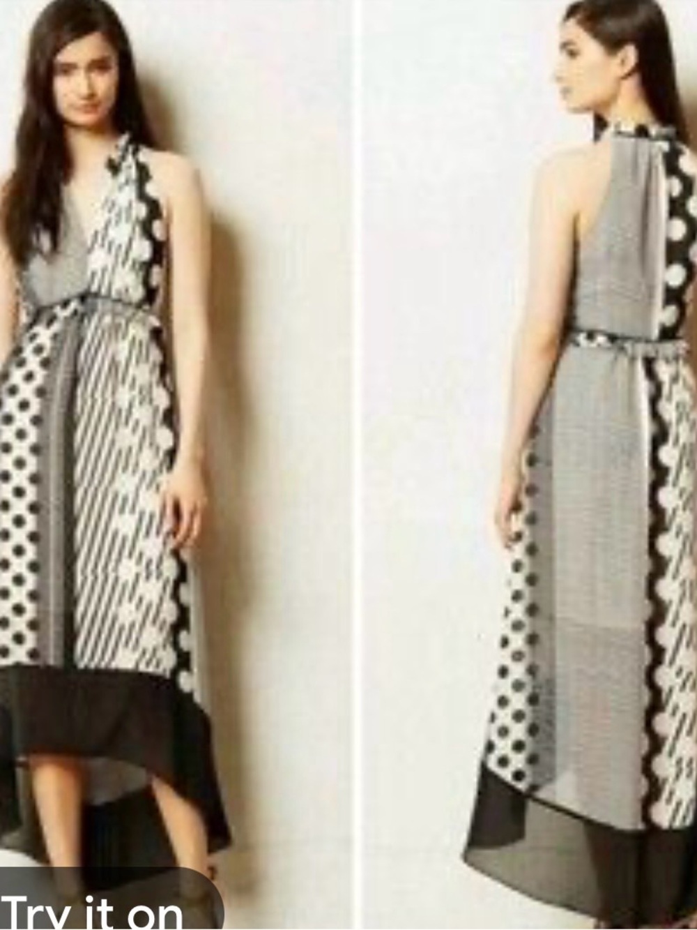 Maeve Black and White Mixed-Print Halter High-Low Maxi Dress - Picture 2 of 6